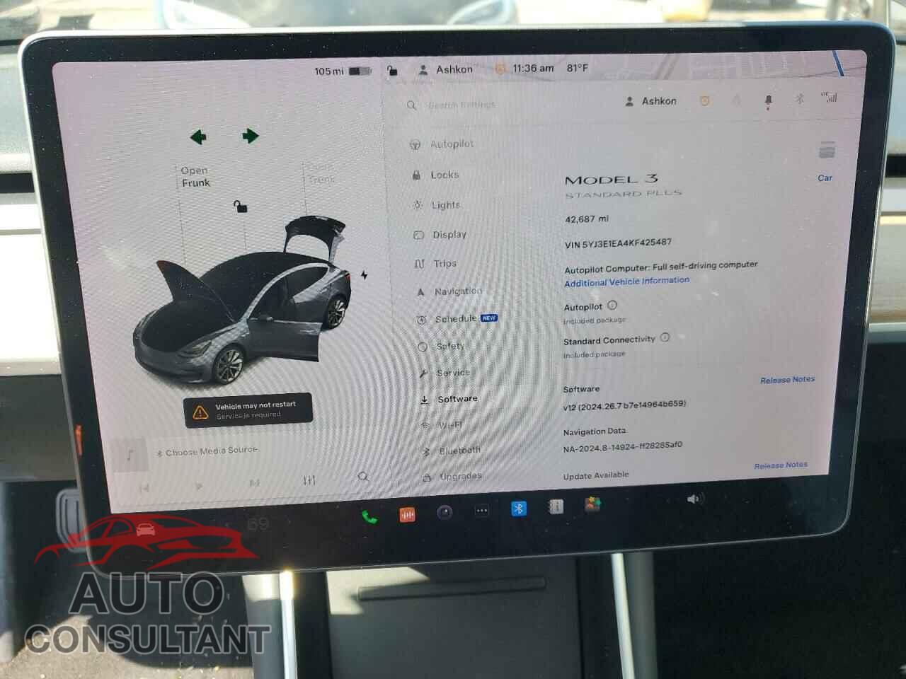 TESLA MODEL 3 2019 - 5YJ3E1EA4KF425487