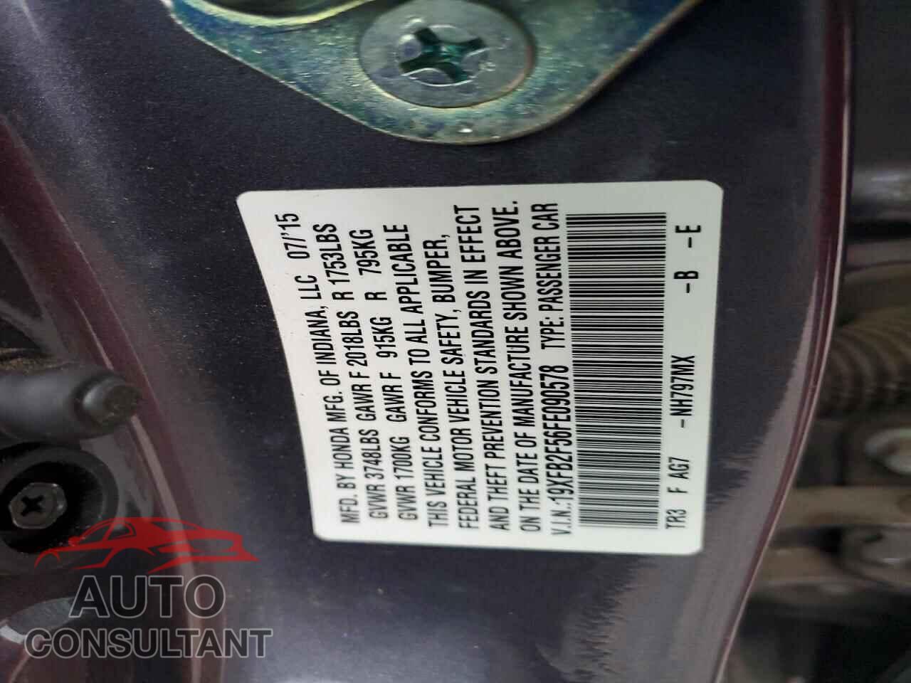 HONDA CIVIC 2015 - 19XFB2F56FE090578