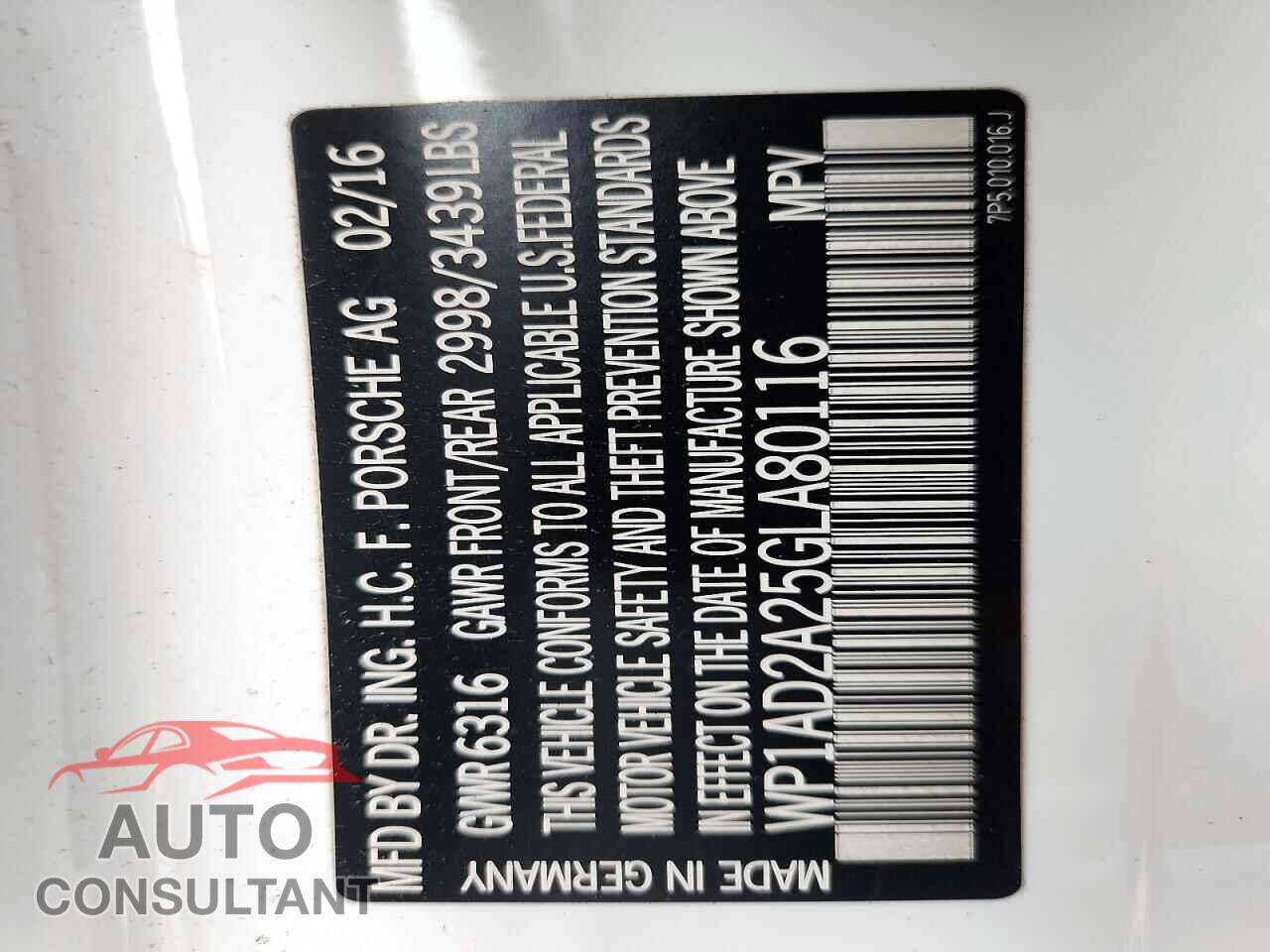 PORSCHE CAYENNE 2016 - WP1AD2A25GLA80116