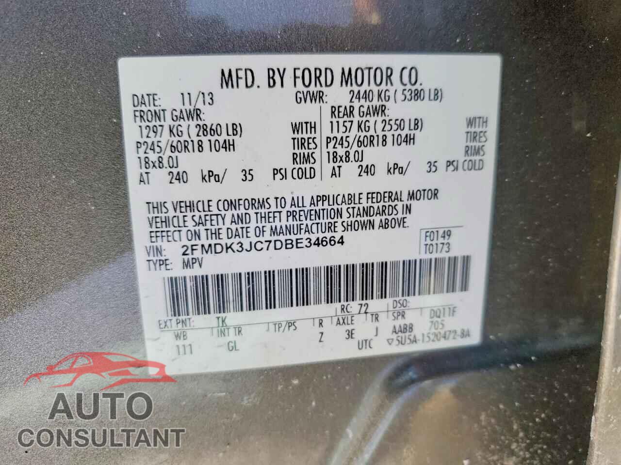 FORD EDGE 2013 - 2FMDK3JC7DBE34664