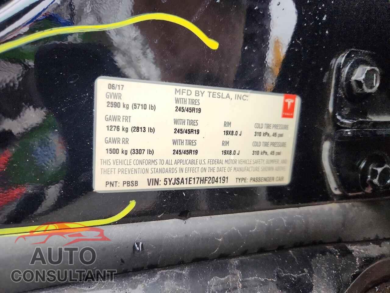 TESLA MODEL S 2017 - 5YJSA1E17HF204191