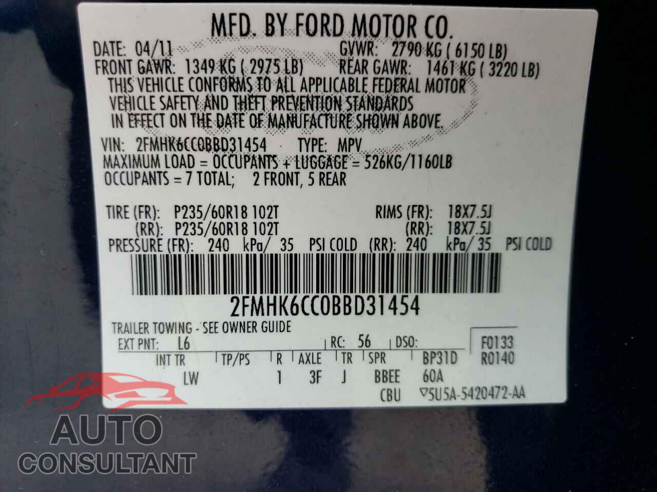 FORD FLEX 2011 - 2FMHK6CC0BBD31454
