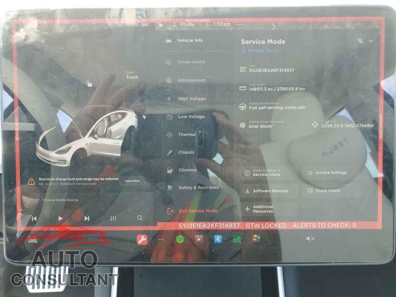 TESLA MODEL 3 2019 - 5YJ3E1EA2KF314937