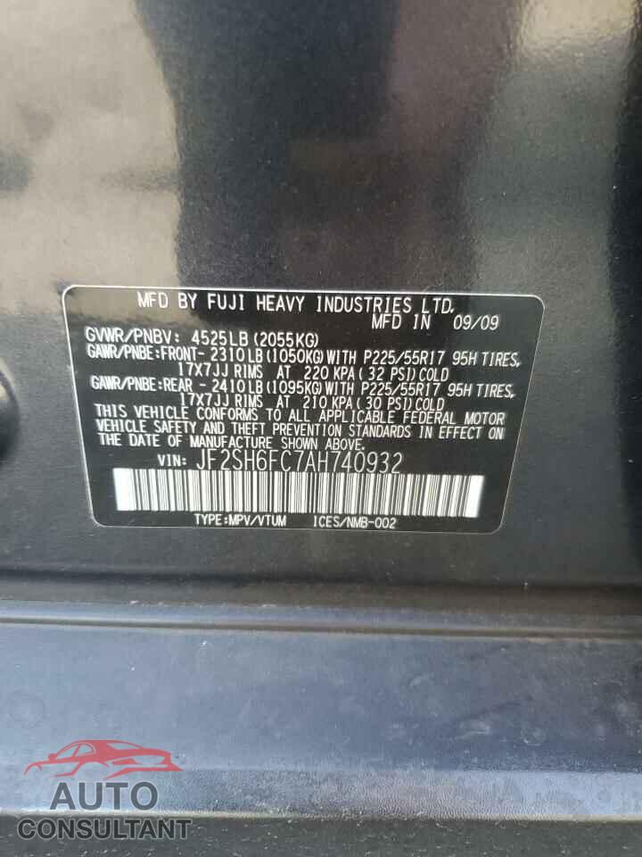 SUBARU FORESTER 2010 - JF2SH6FC7AH740932