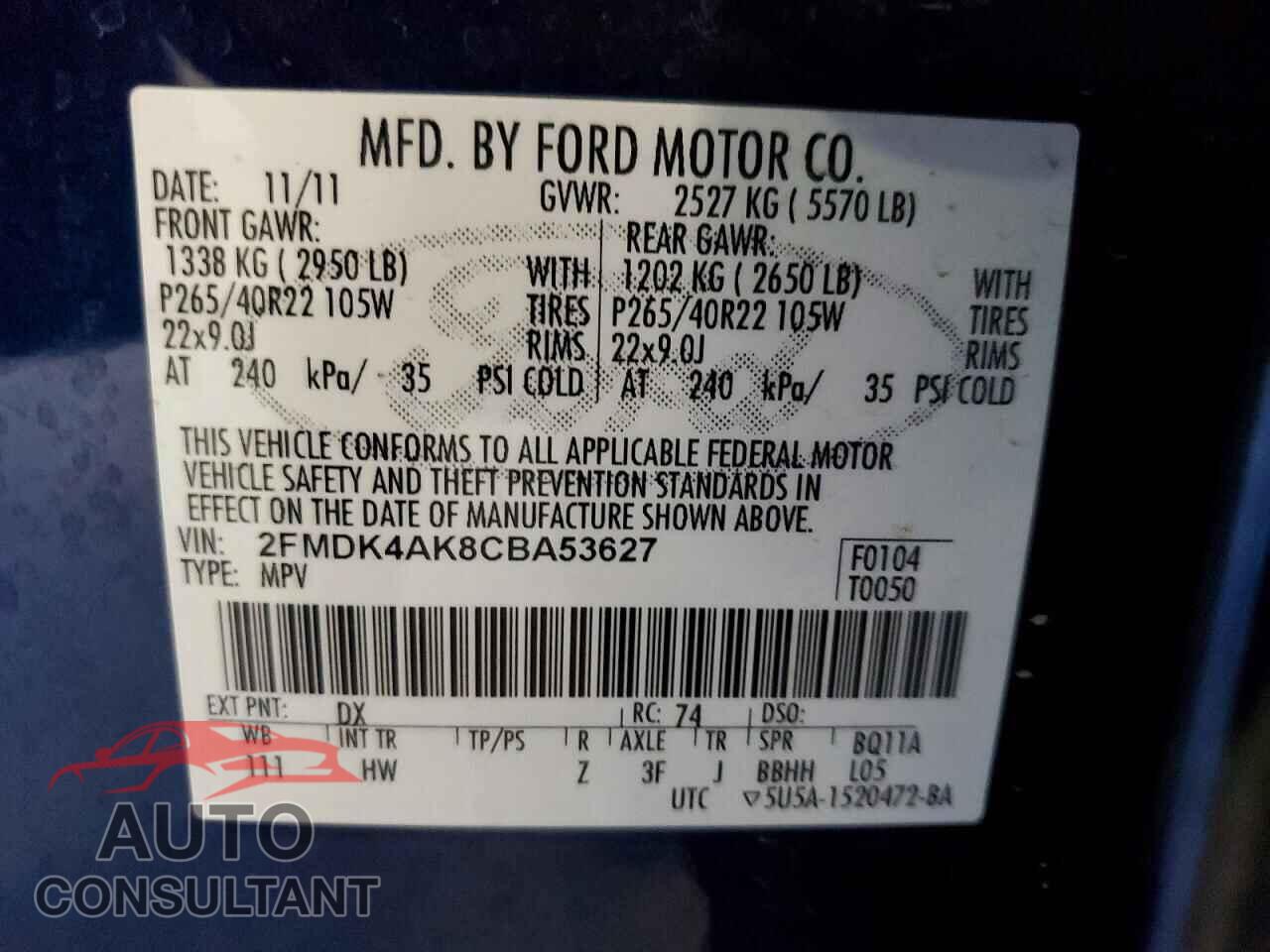 FORD EDGE 2012 - 2FMDK4AK8CBA53627
