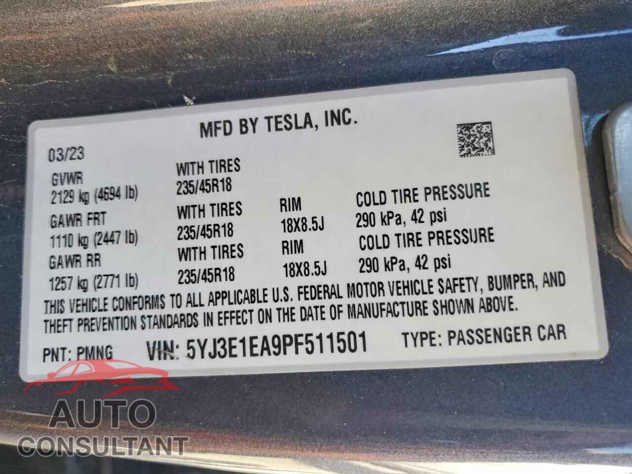 TESLA MODEL 3 2023 - 5YJ3E1EA9PF511501
