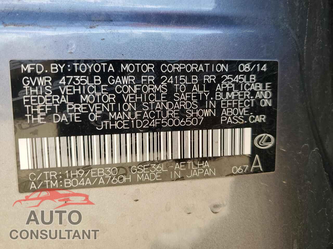 LEXUS IS 2015 - JTHCE1D24F5006507