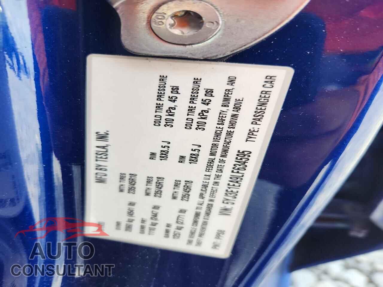 TESLA MODEL 3 2020 - 5YJ3E1EA9LF634595