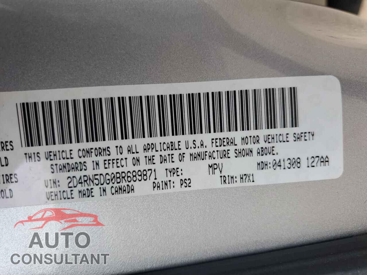 DODGE CARAVAN 2011 - 2D4RN5DG0BR689871