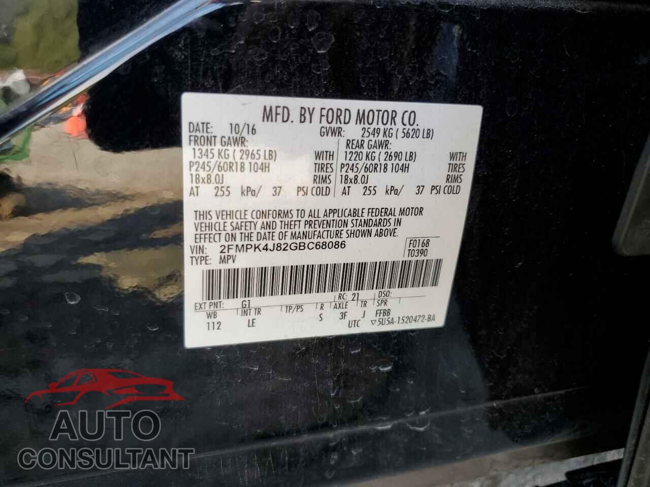 FORD EDGE 2016 - 2FMPK4J82GBC68086