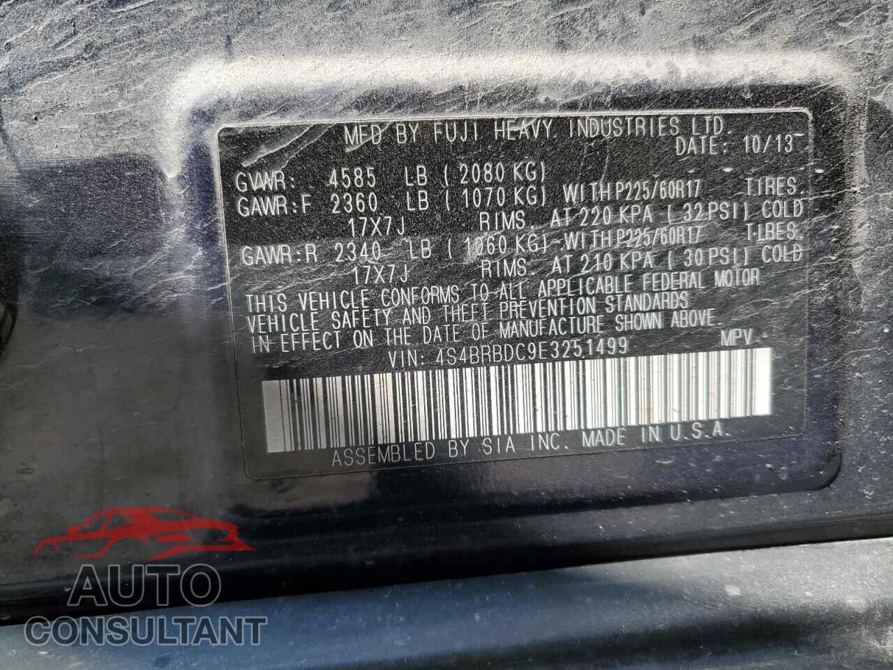 SUBARU OUTBACK 2014 - 4S4BRBDC9E3251499