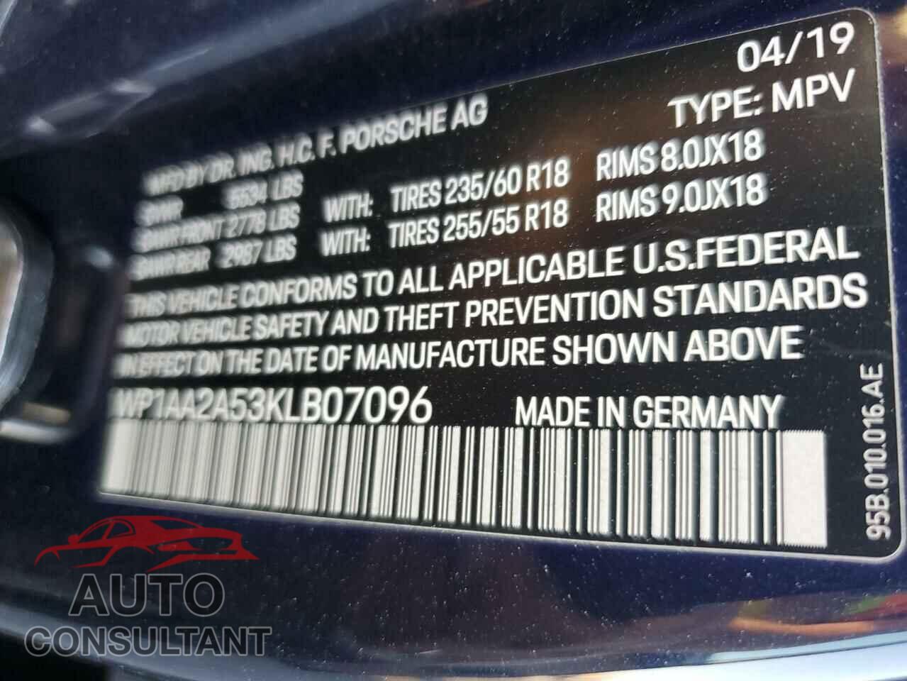 PORSCHE MACAN 2019 - WP1AA2A53KLB07096