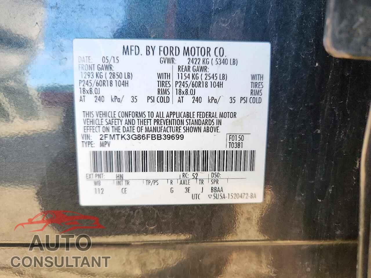FORD EDGE 2015 - 2FMTK3G86FBB39699