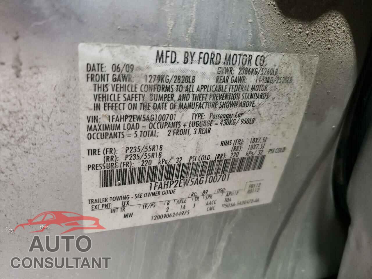 FORD TAURUS 2010 - 1FAHP2EW5AG100701