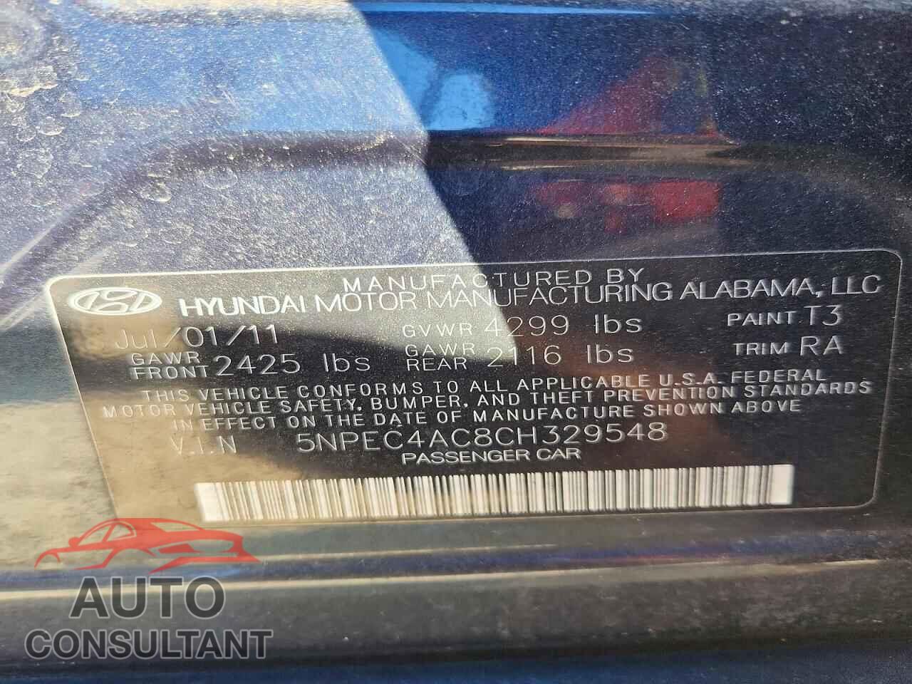 HYUNDAI SONATA 2012 - 5NPEC4AC8CH329548