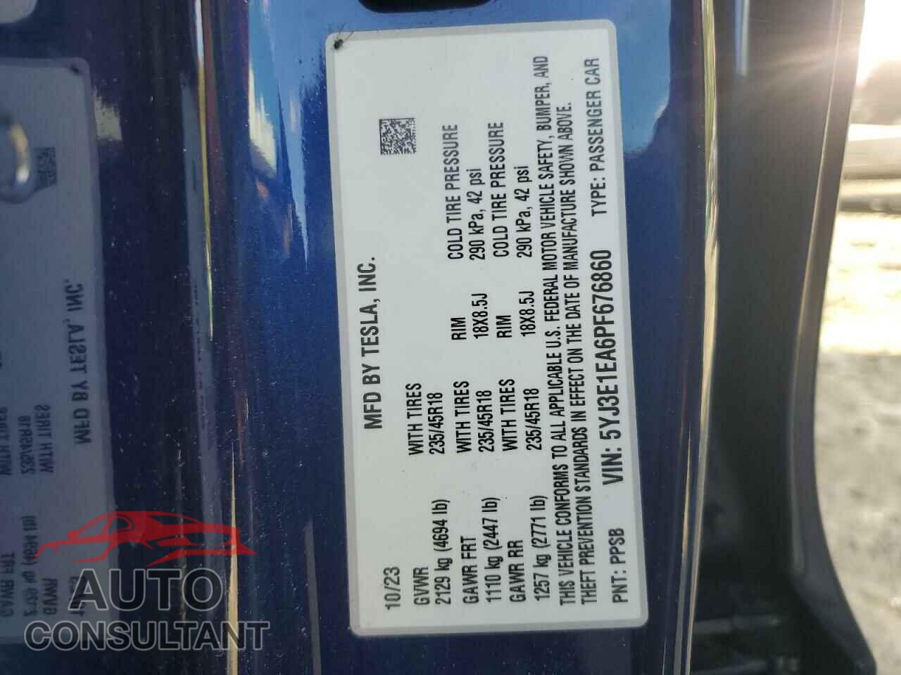 TESLA MODEL 3 2023 - 5YJ3E1EA6PF676860