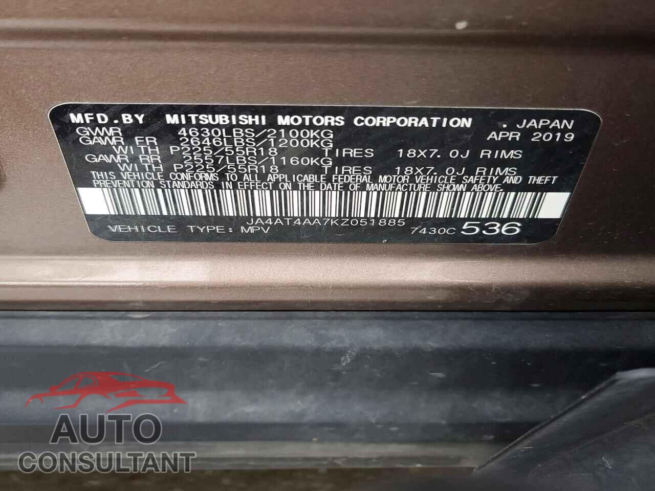 MITSUBISHI ECLIPSE 2019 - JA4AT4AA7KZ051885
