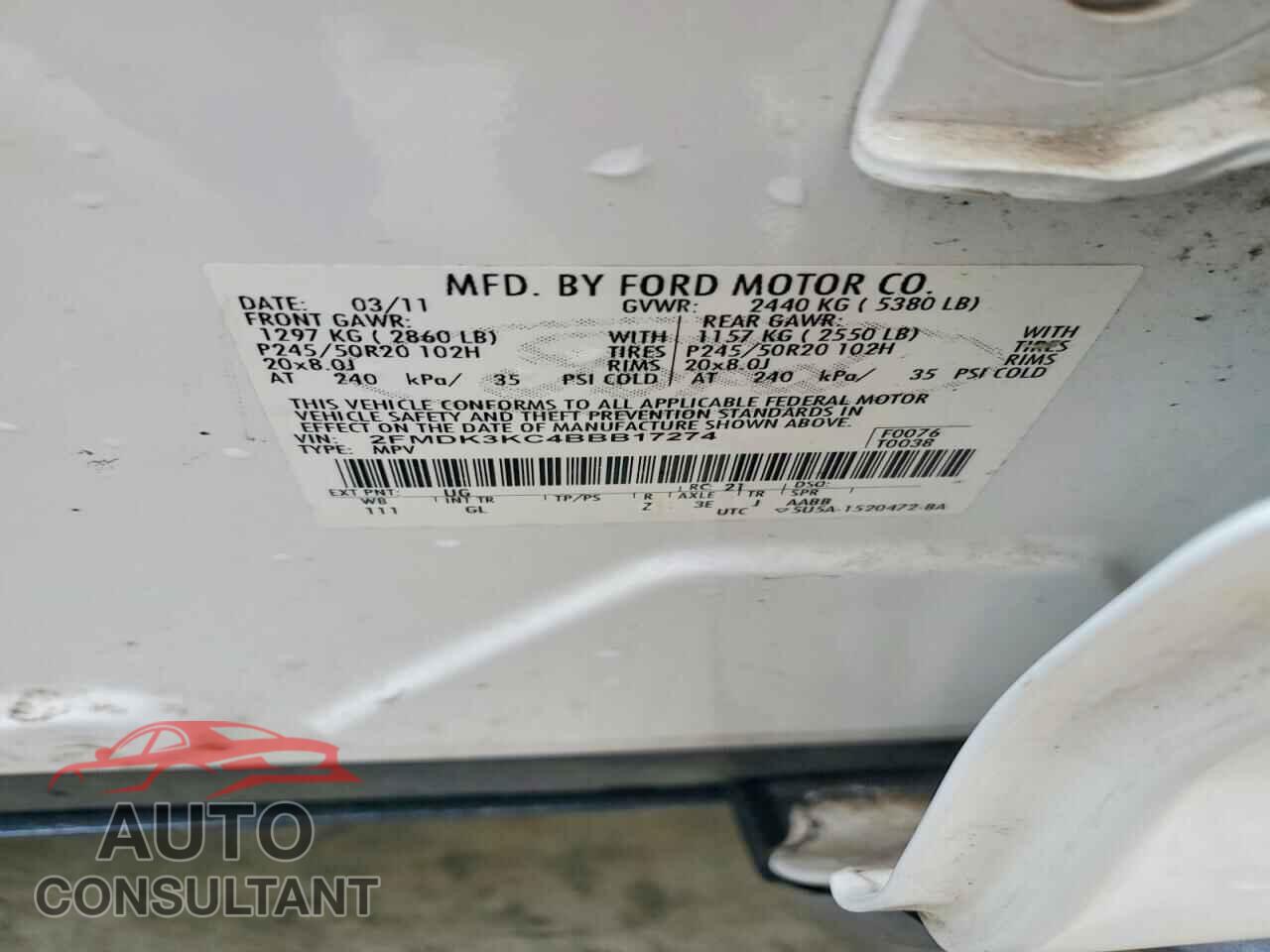 FORD EDGE 2011 - 2FMDK3KC4BBB17274