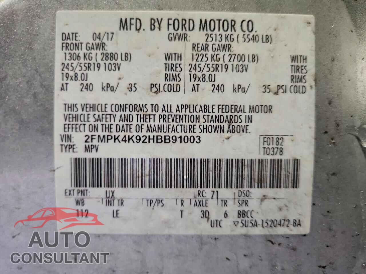 FORD EDGE 2017 - 2FMPK4K92HBB91003