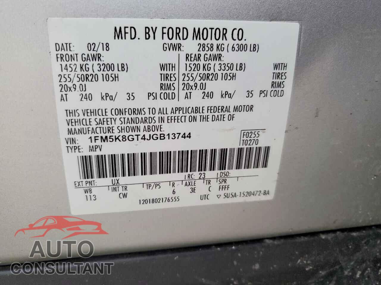 FORD EXPLORER 2018 - 1FM5K8GT4JGB13744