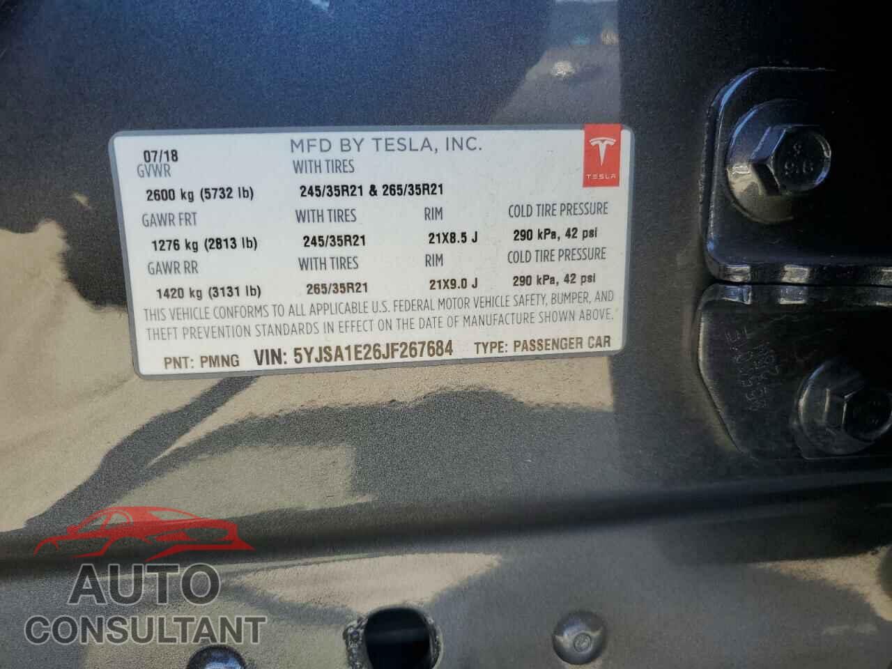 TESLA MODEL S 2018 - 5YJSA1E26JF267684