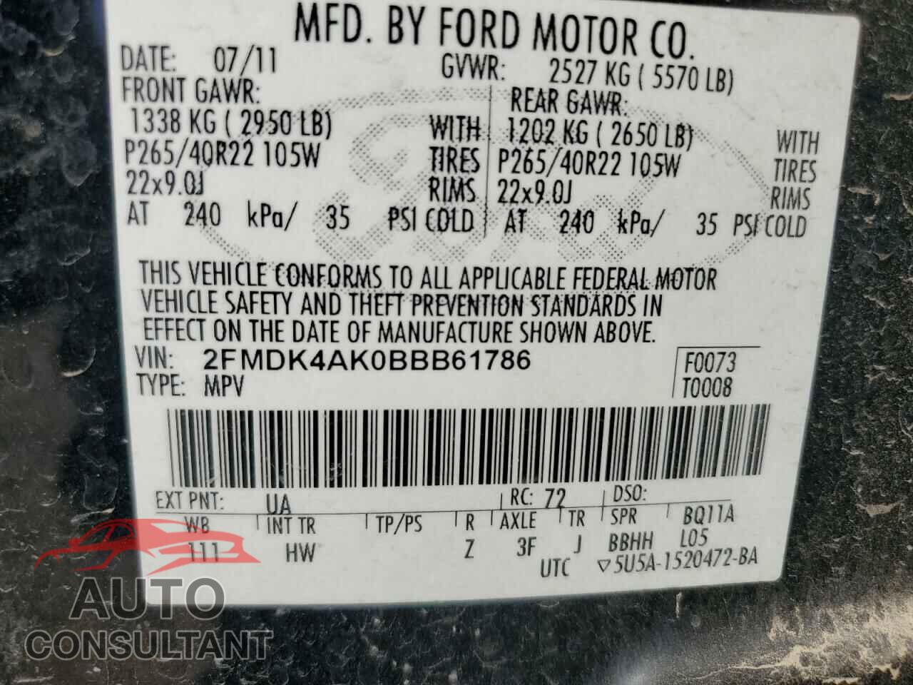 FORD EDGE 2011 - 2FMDK4AK0BBB61786