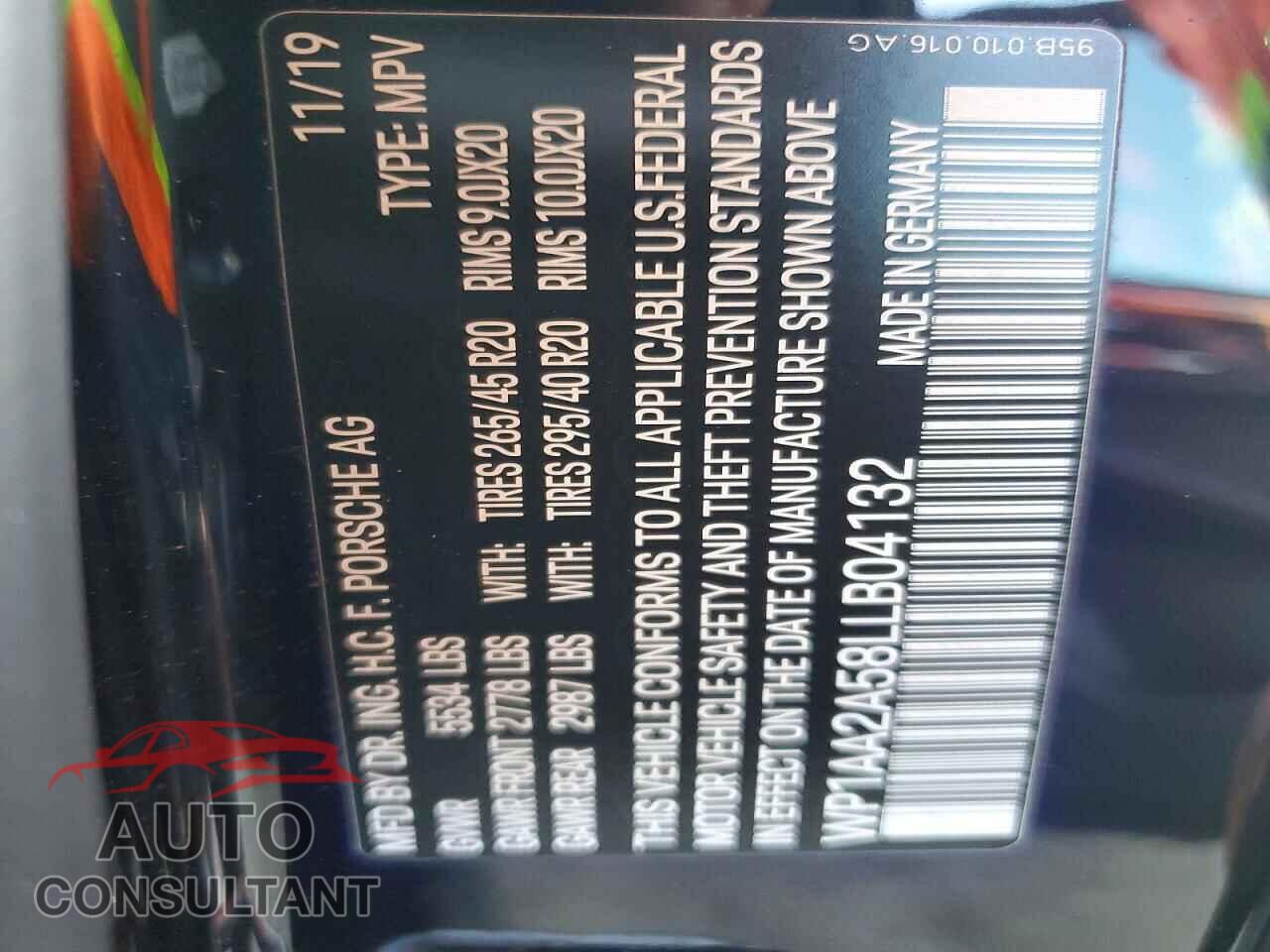 PORSCHE MACAN 2020 - WP1AA2A58LLB04132