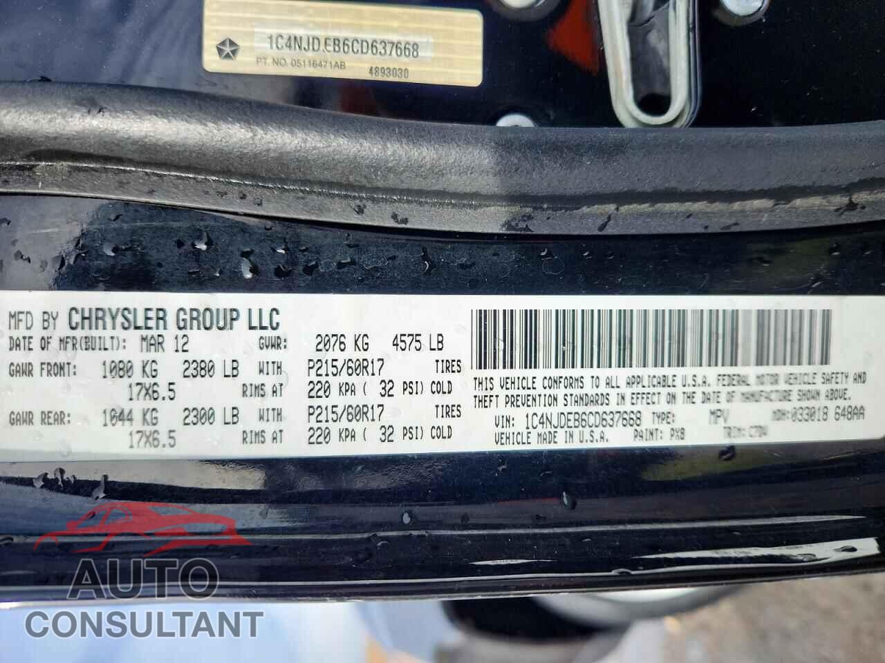 JEEP COMPASS 2012 - 1C4NJDEB6CD637668