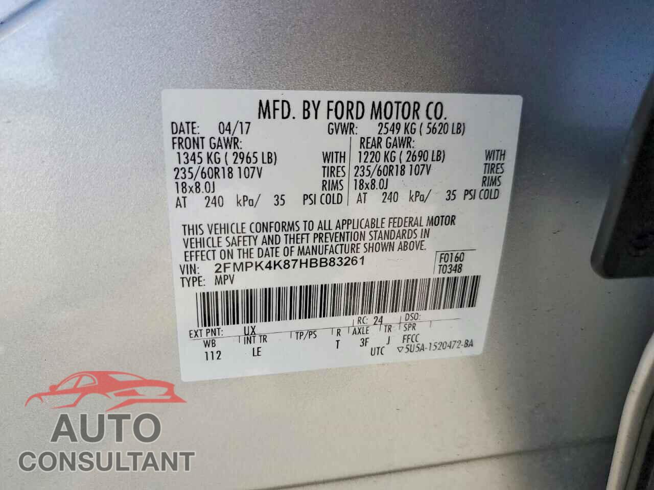 FORD EDGE 2017 - 2FMPK4K87HBB83261