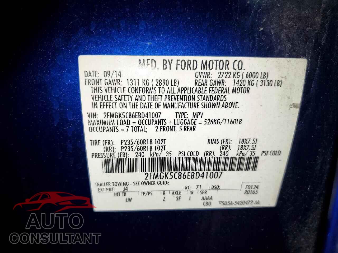 FORD FLEX 2014 - 2FMGK5C86EBD41007