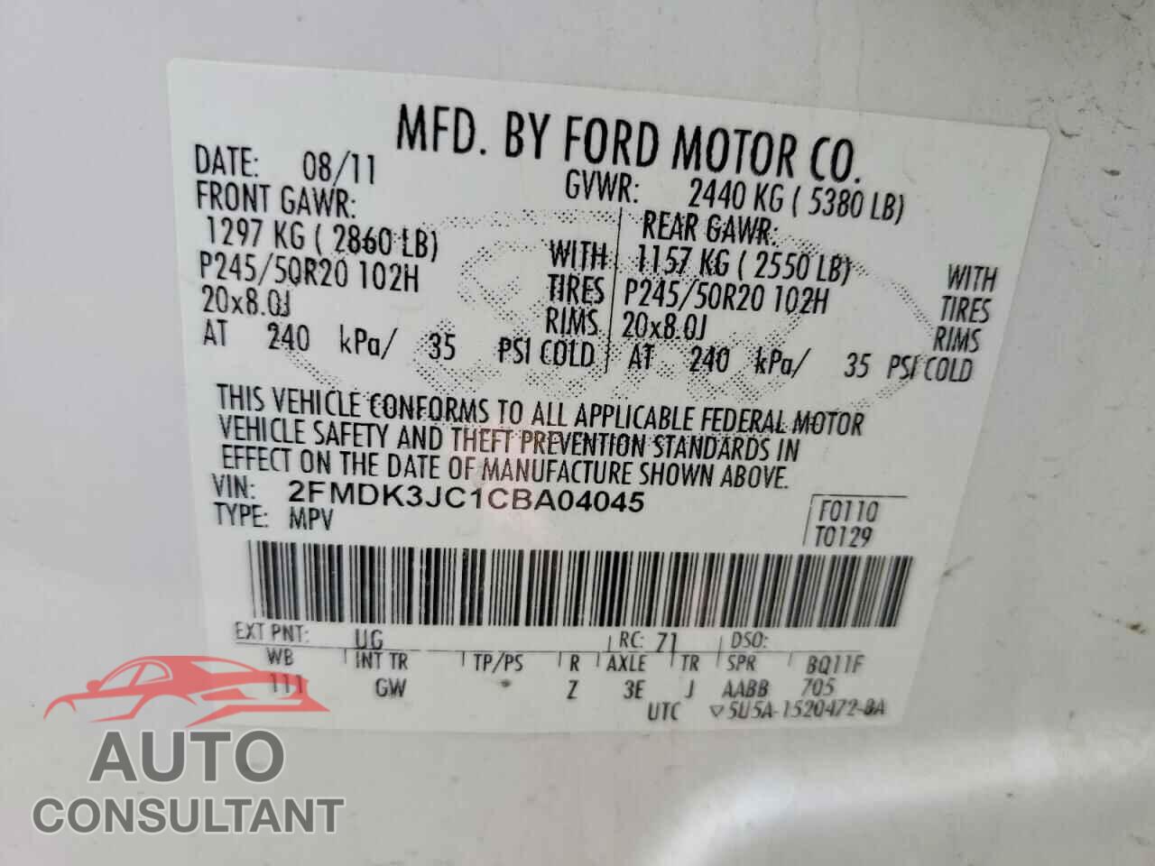 FORD EDGE 2012 - 2FMDK3JC1CBA04045