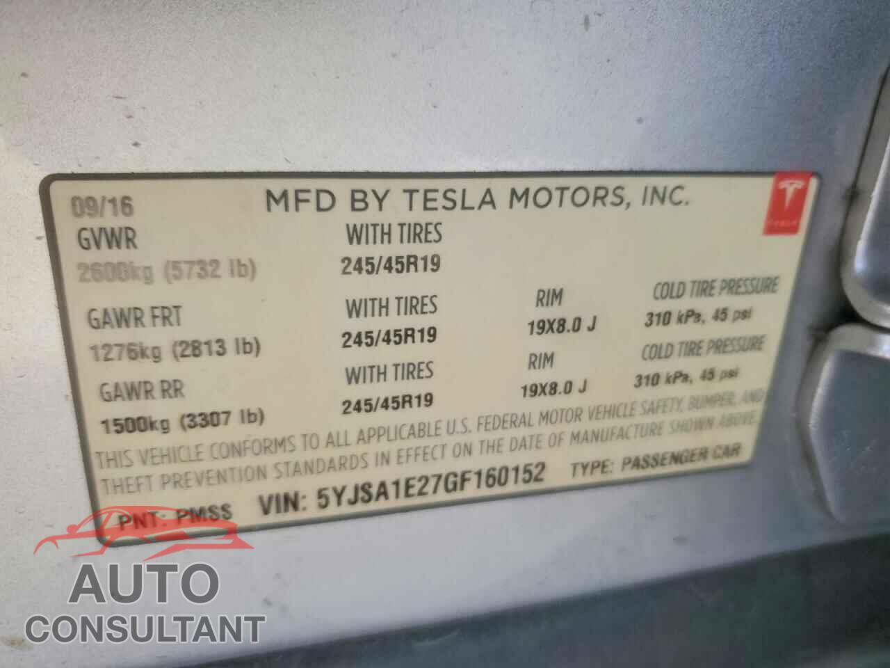 TESLA MODEL S 2016 - 5YJSA1E27GF160152