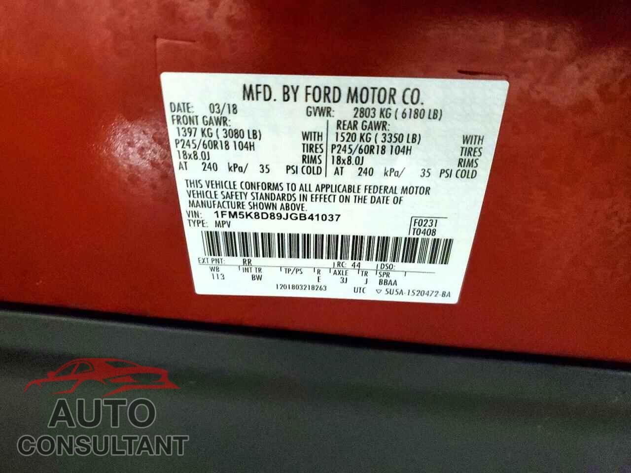 FORD EXPLORER 2018 - 1FM5K8D89JGB41037
