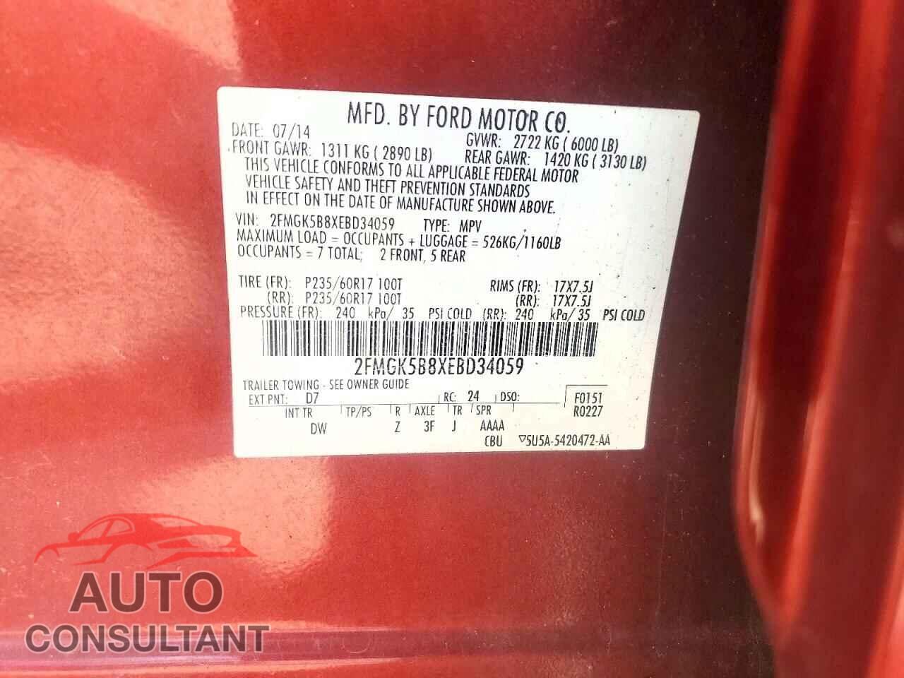 FORD FLEX 2014 - 2FMGK5B8XEBD34059