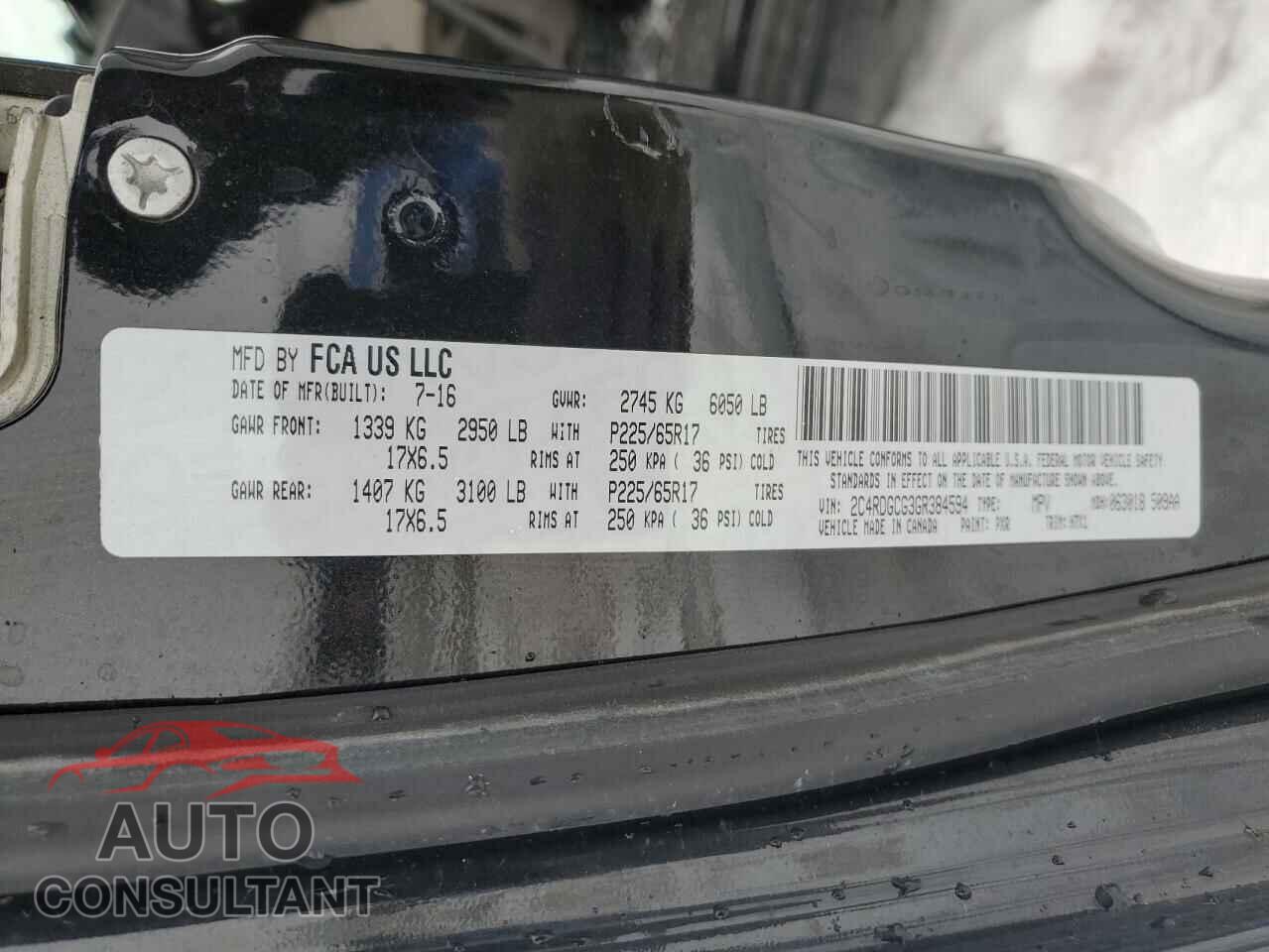 DODGE CARAVAN 2016 - 2C4RDGCG3GR384594