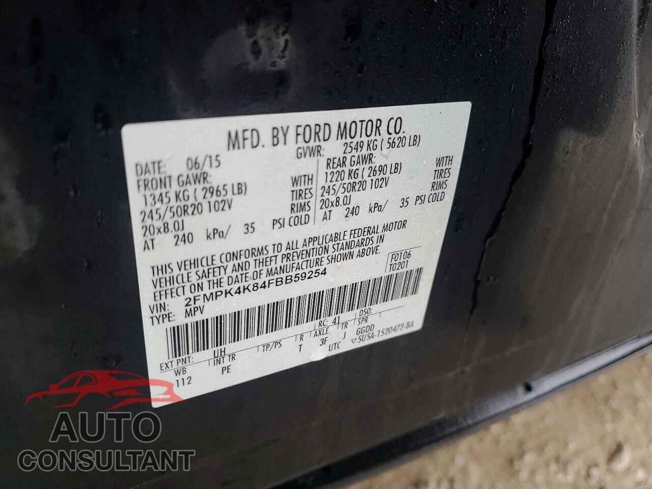 FORD EDGE 2015 - 2FMPK4K84FBB59254