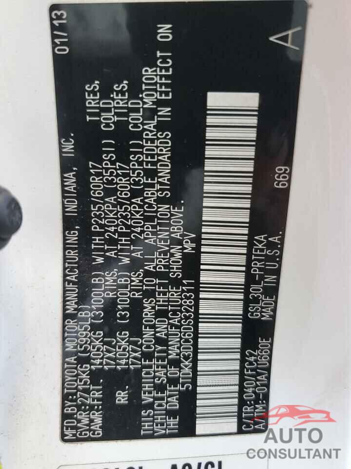 TOYOTA All Models 2013 - 5TDKK3DC6DS328311