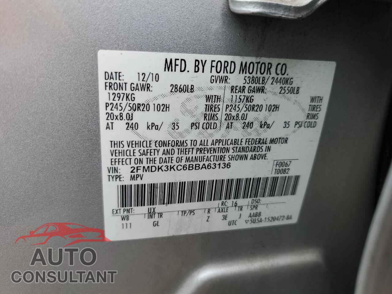 FORD EDGE 2011 - 2FMDK3KC6BBA63136