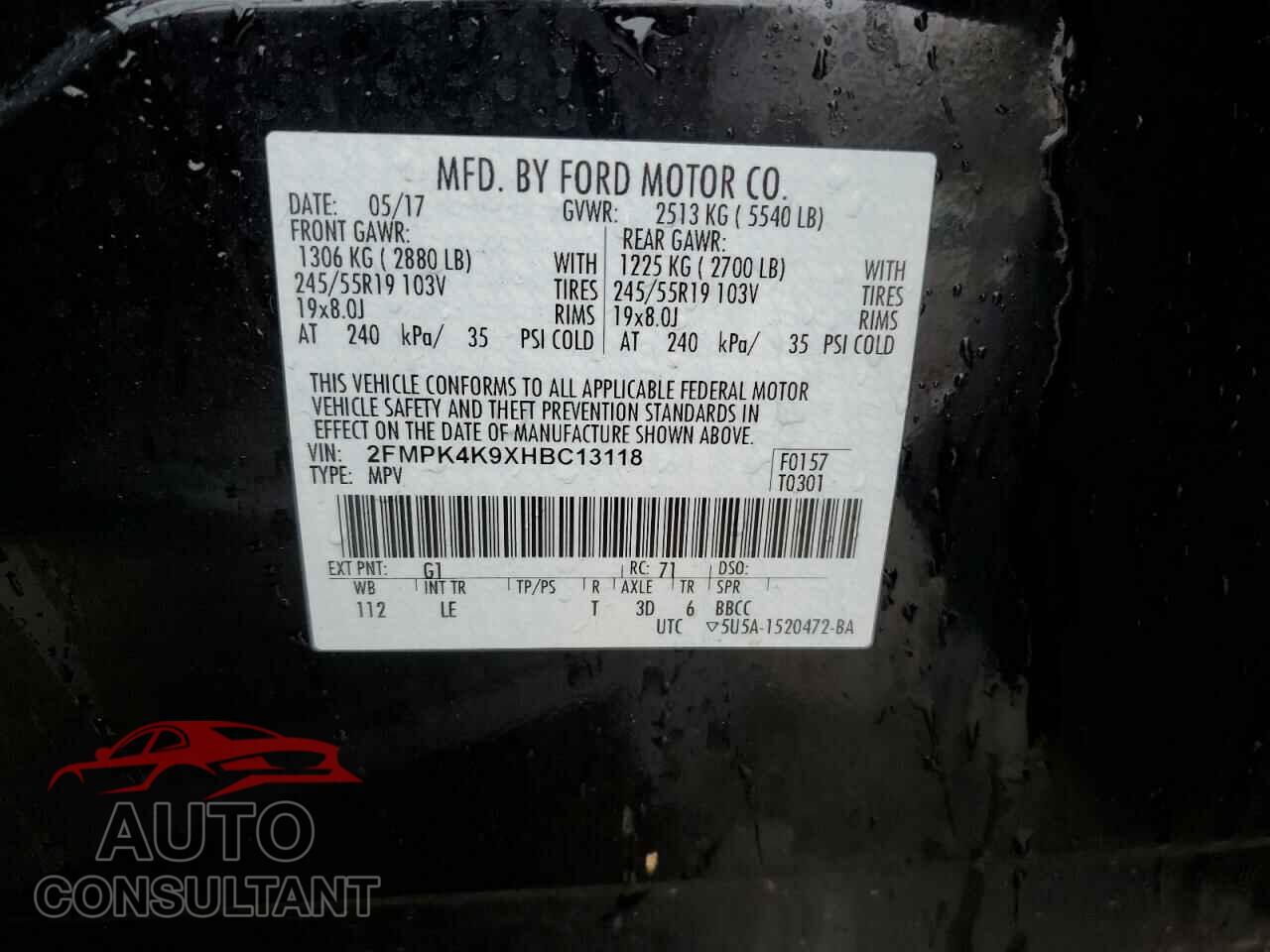 FORD EDGE 2017 - 2FMPK4K9XHBC13118