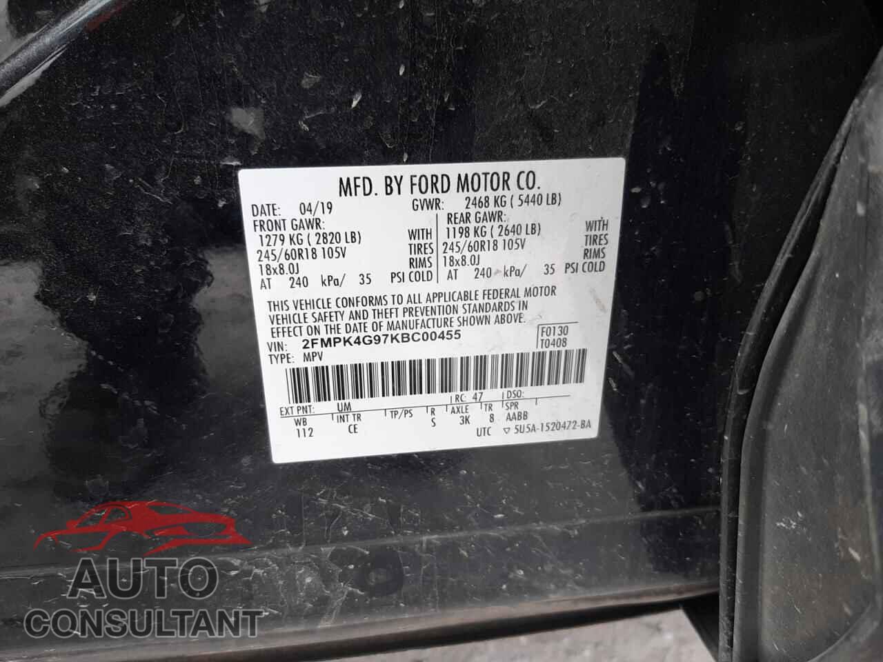 FORD EDGE 2019 - 2FMPK4G97KBC00455