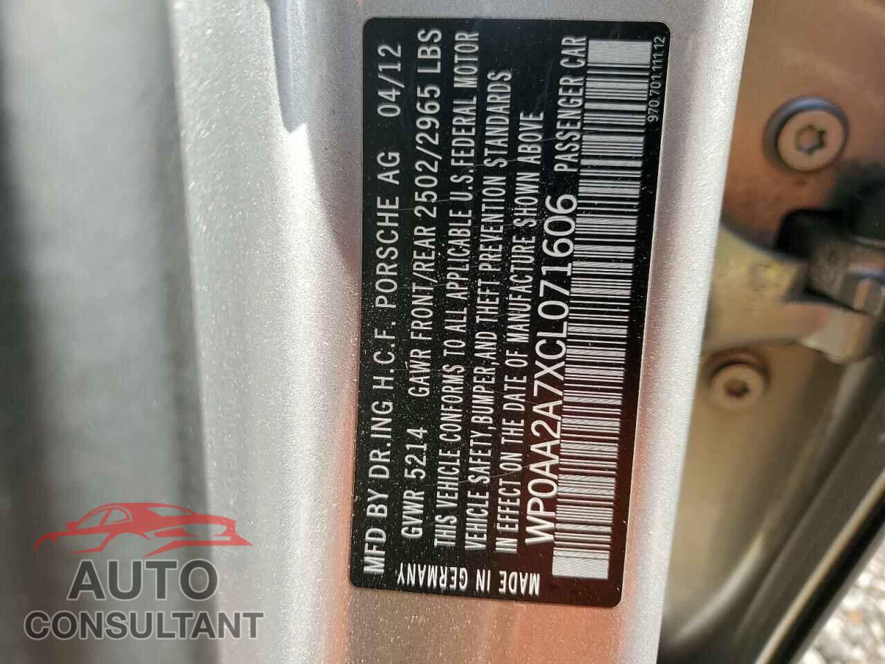 PORSCHE PANAMERA 2012 - WP0AA2A7XCL071606