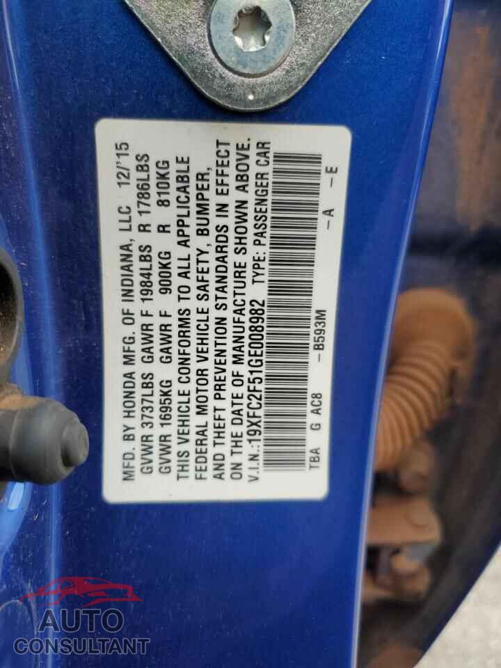 HONDA CIVIC 2016 - 19XFC2F51GE008982