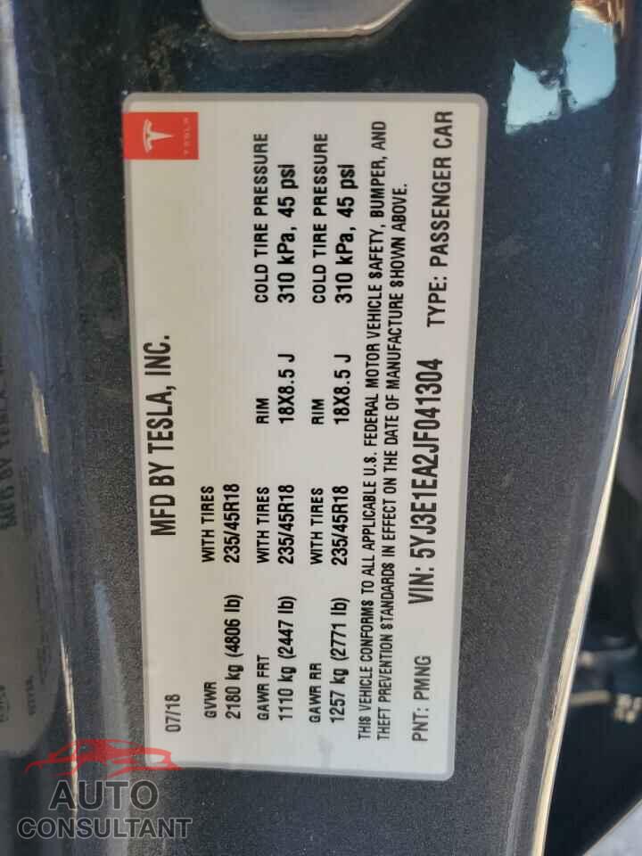 TESLA MODEL 3 2018 - 5YJ3E1EA2JF041304