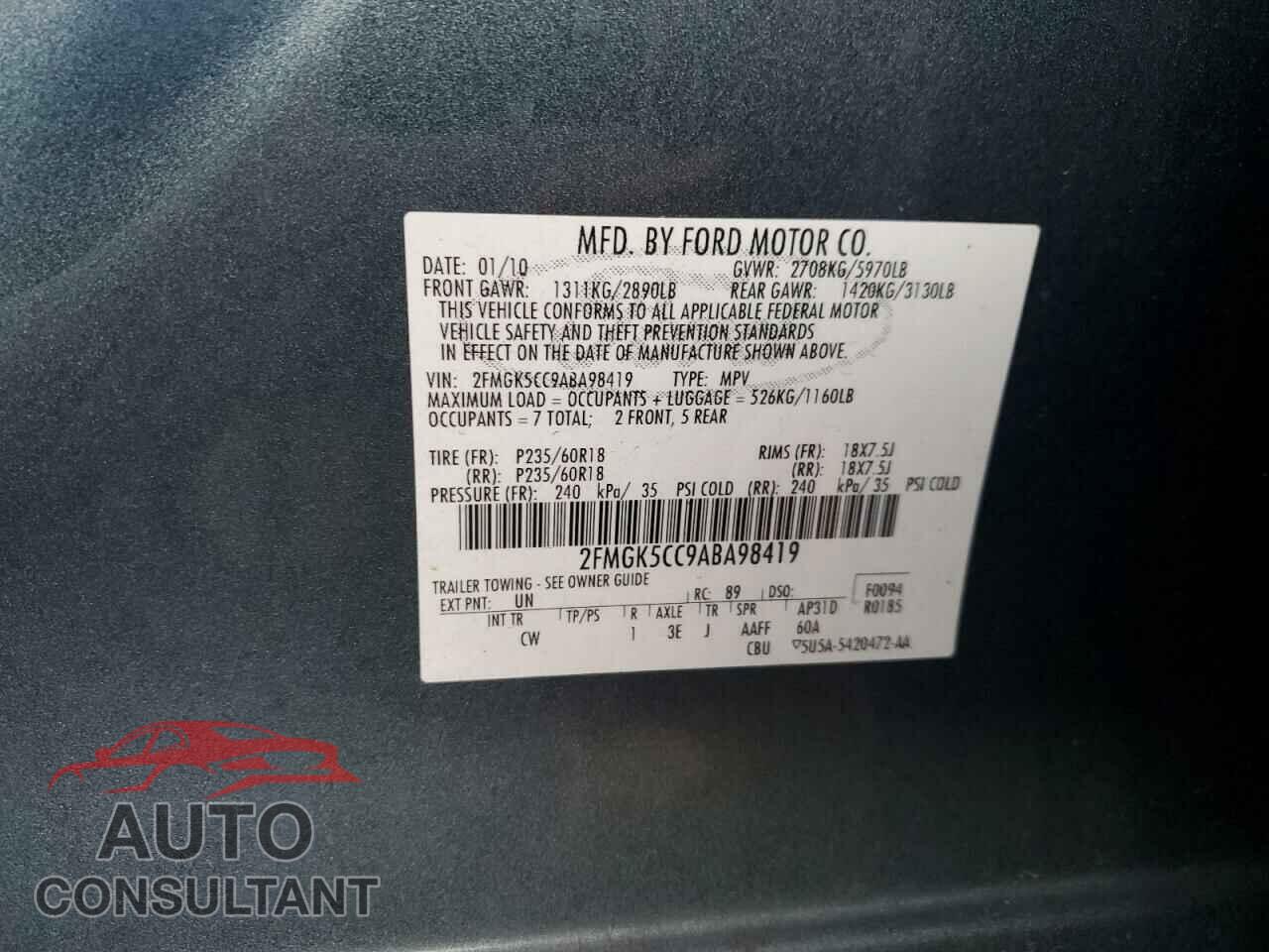 FORD FLEX 2010 - 2FMGK5CC9ABA98419
