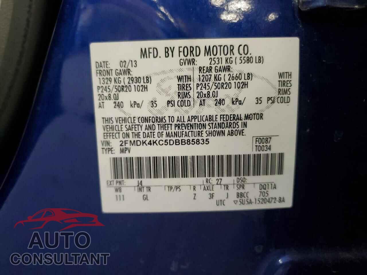 FORD EDGE 2013 - 2FMDK4KC5DBB85835