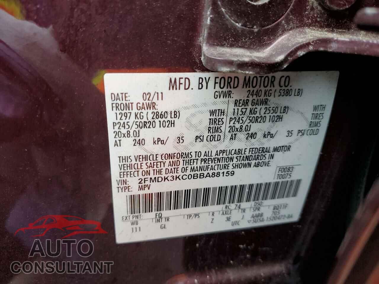 FORD EDGE 2011 - 2FMDK3KC0BBA88159