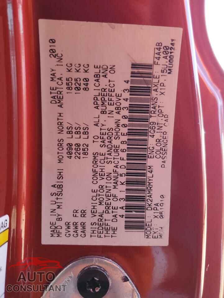 MITSUBISHI ECLIPSE 2011 - 4A31K5DF6BE003434