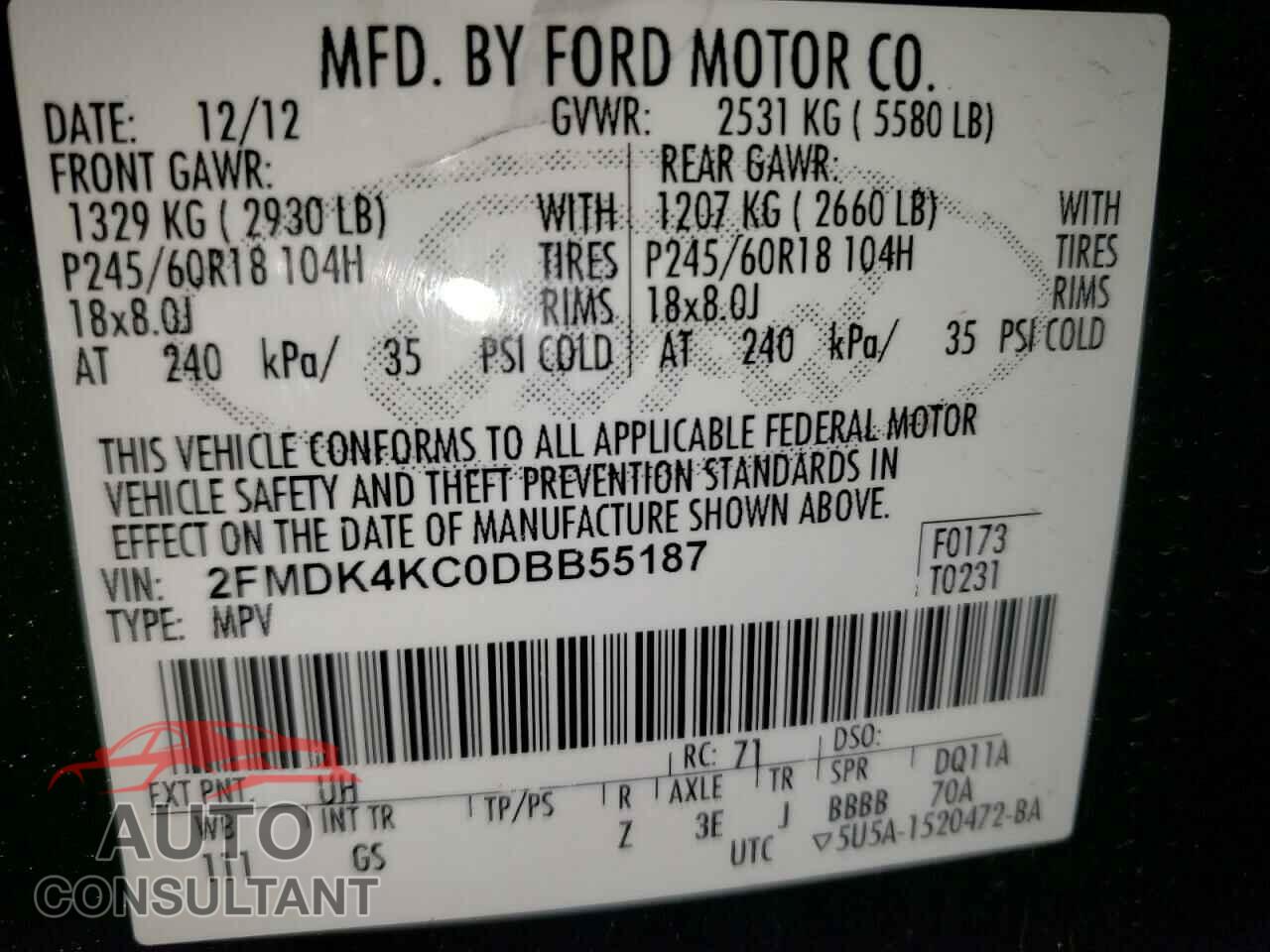 FORD EDGE 2013 - 2FMDK4KC0DBB55187