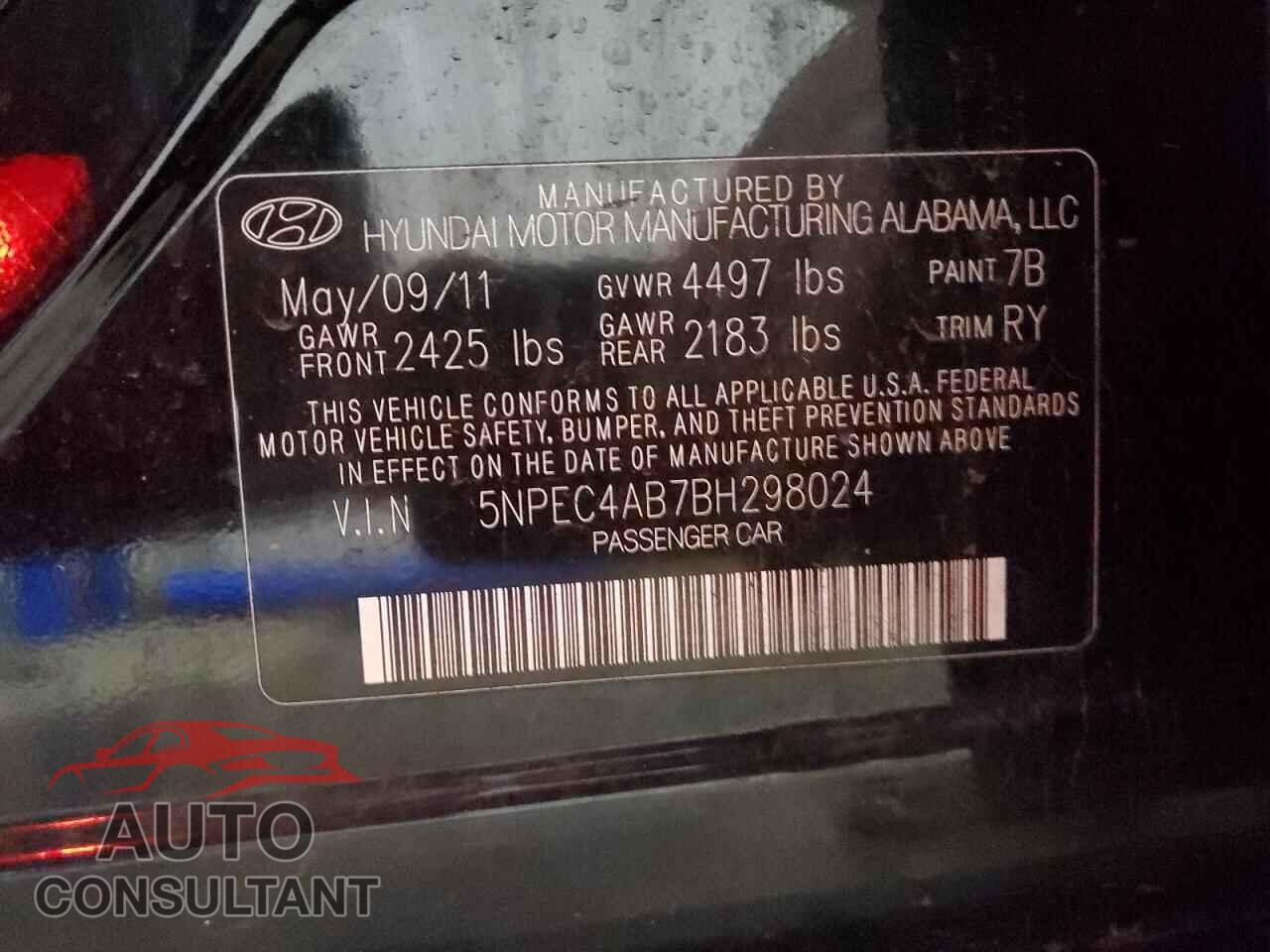 HYUNDAI SONATA 2011 - 5NPEC4AB7BH298024