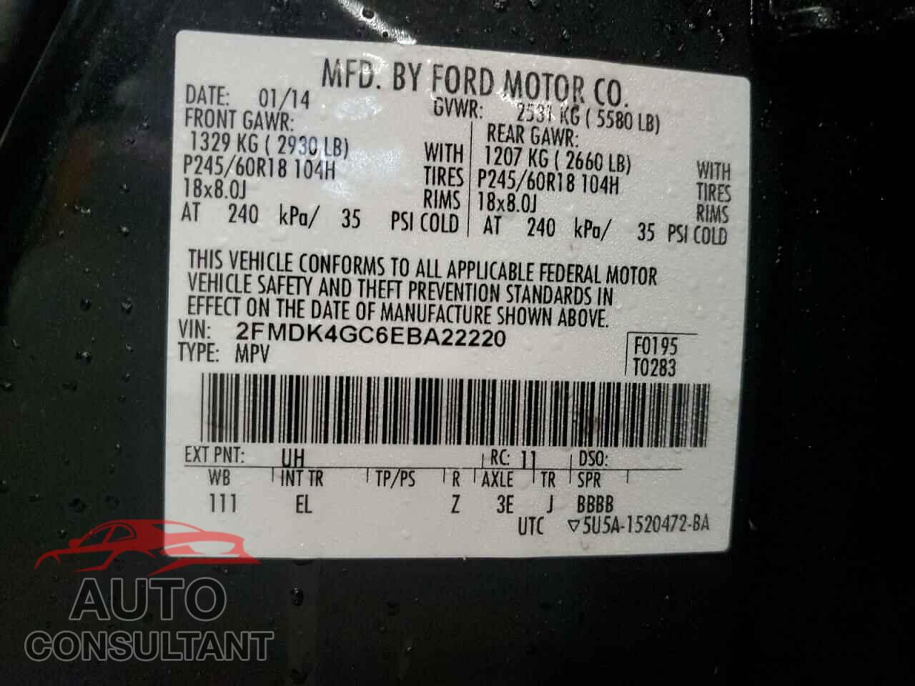 FORD EDGE 2014 - 2FMDK4GC6EBA22220